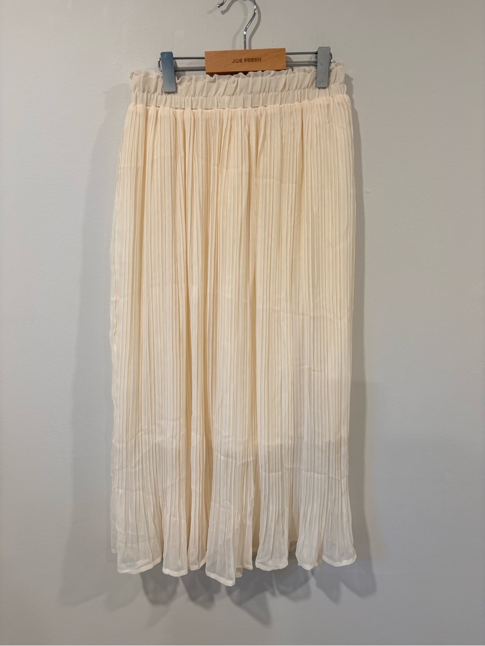 Oak + Fort Ivory Cream Pleated Sheer Midi Maxi Skirt Elastic Waist - Picture 2 of 8